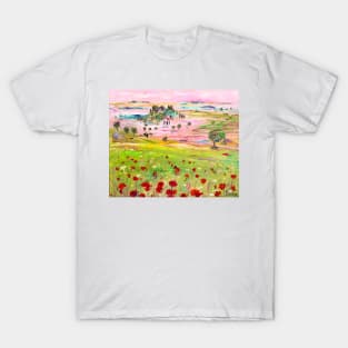 Poppy Field and Hills In The Fog T-Shirt